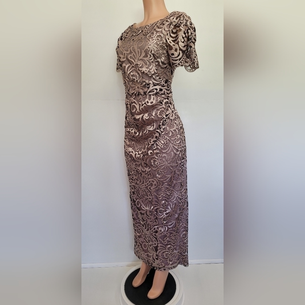 JS Collections Embroidered Gown Boat Neck Flutter Sleeve Size 10 - Picture 8 of 8